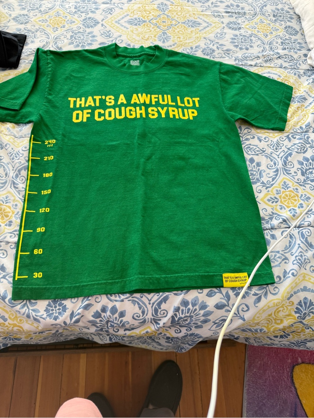 Green Short-Sleeve Graphic Tee with Yellow Print